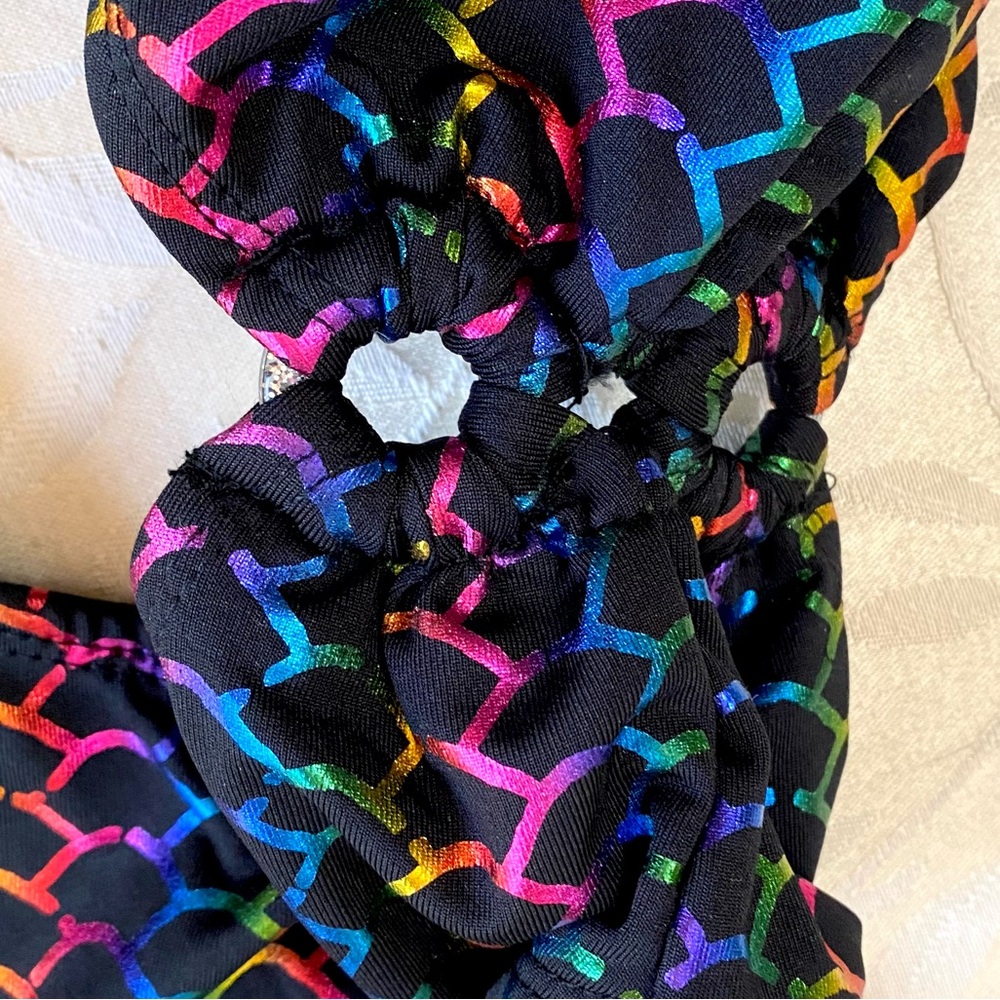 Body Glove Swimsuit Girls size 10 Rainbow Scale Cutout One-Piece Black Multi NWT - Picture 6 of 10